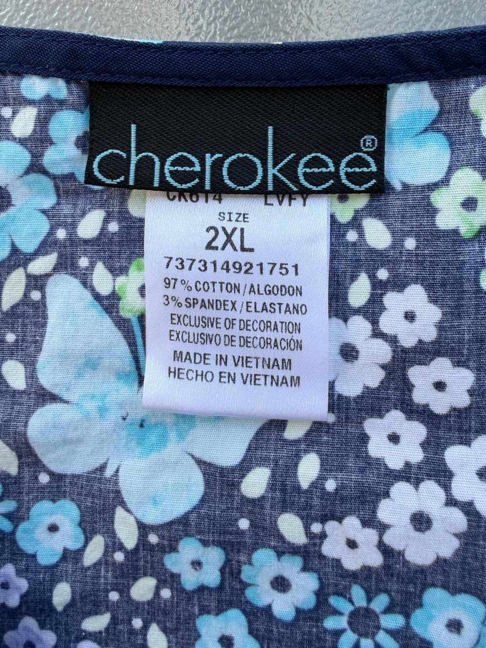 Cherokee Floral Butterfly V-Neck Stretch Scrub Top Medical Uniform ~ Women’s 2X - Picture 5 of 6